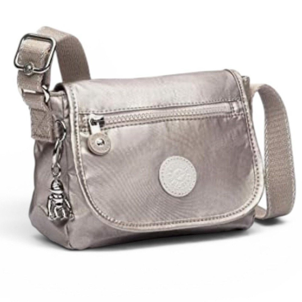Kipling Sabian Mini Metallic Glow Flap Crossbody Bag + Silver Monkey Keychain
